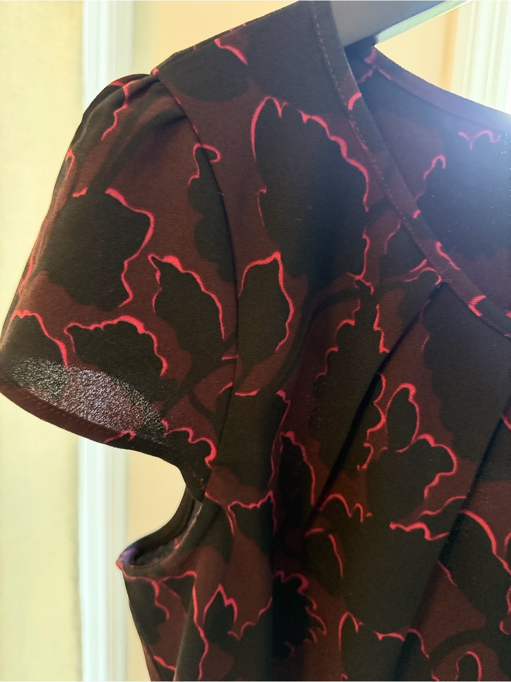 LOFT Burgundy Floral Fit & Flare Dress with Cap Sleeves